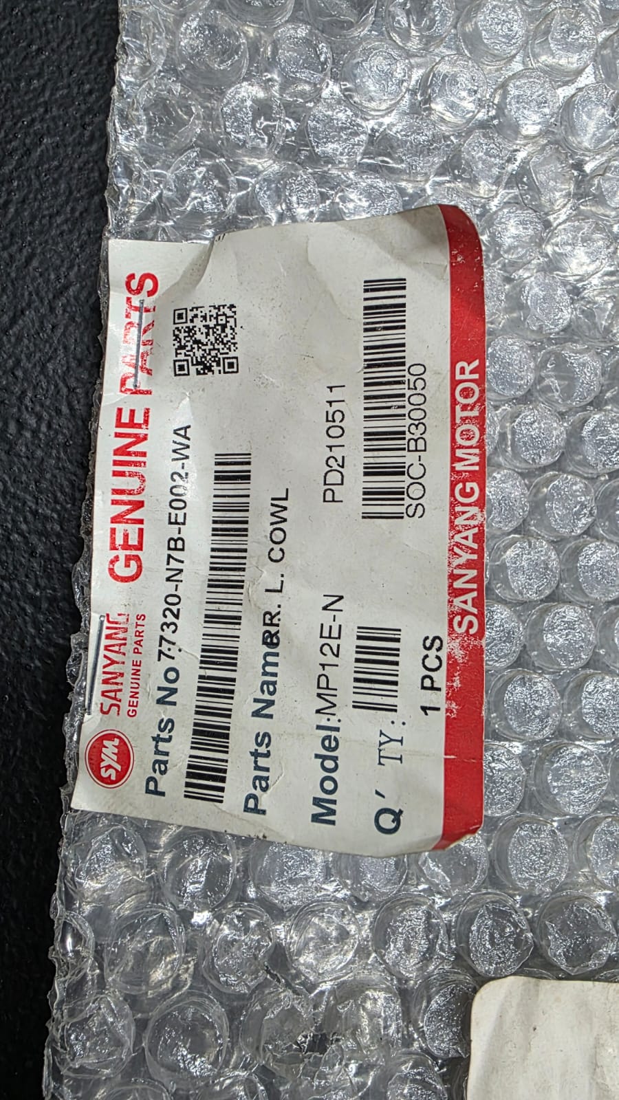 SYM XS125-K Left Rear Cowl / Side Cover 77320-N7B-E002-WA – New